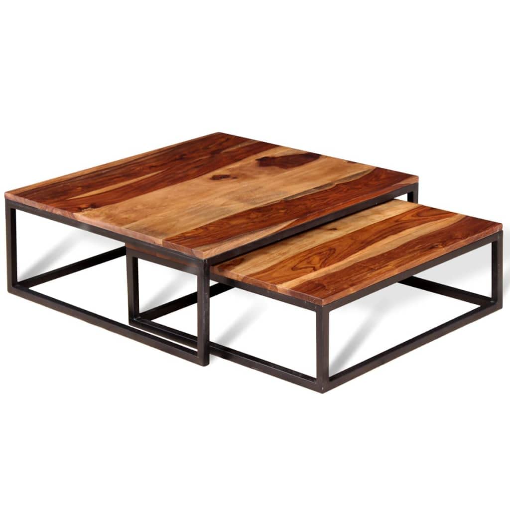 Small Nesting Coffee Table Set Solid Sheesham Wood L895404