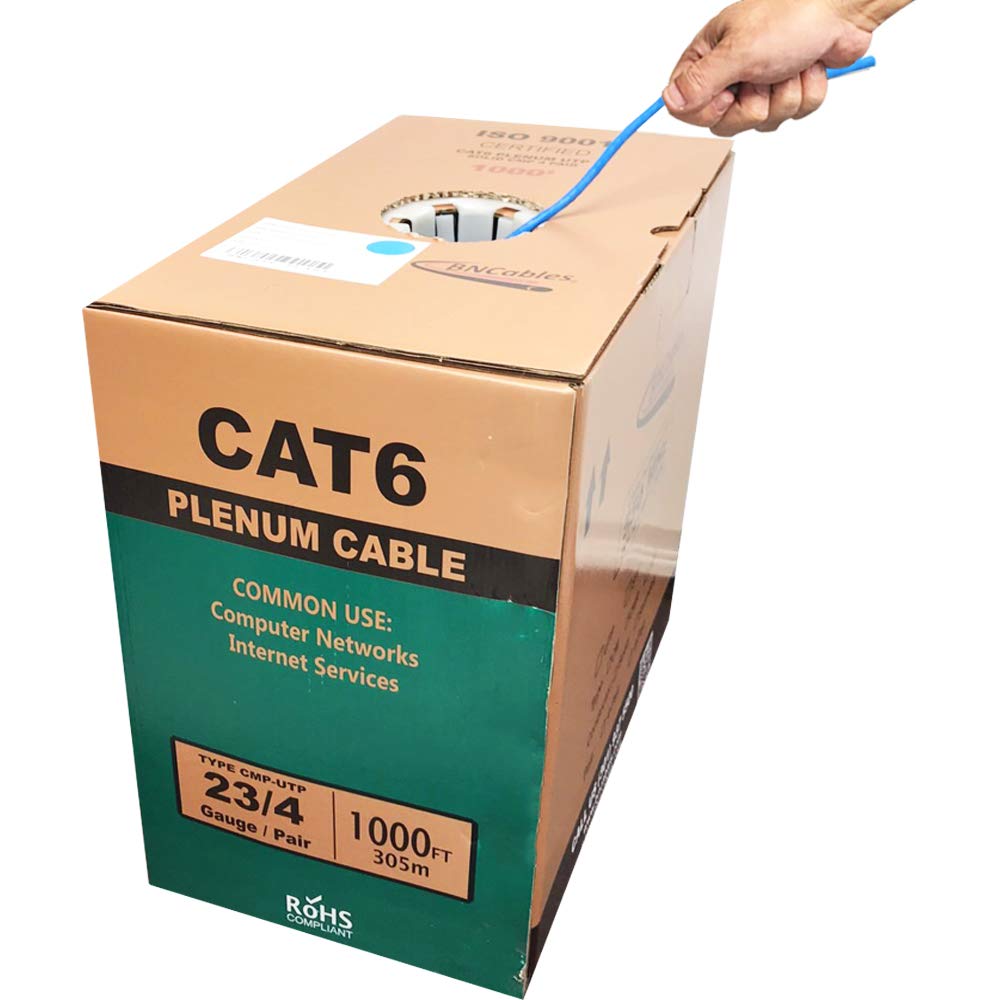 CAT6 Plenum Cable 1000ft Pure Bare Copper 23AWG UTP T577