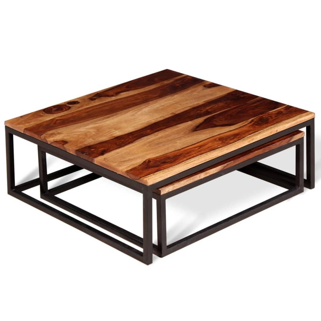 Small Nesting Coffee Table Set Solid Sheesham Wood L895404