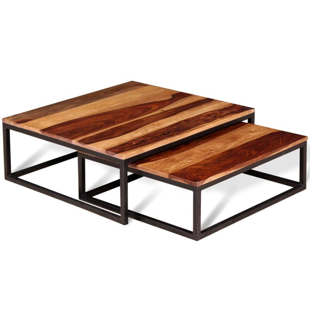 Small Nesting Coffee Table Set Solid Sheesham Wood L895404