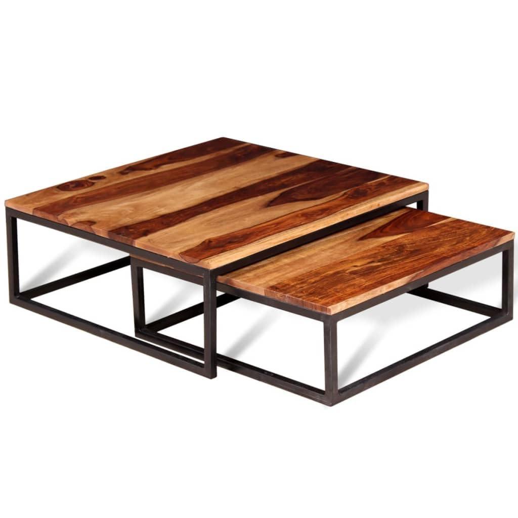 Small Nesting Coffee Table Set Solid Sheesham Wood L895404