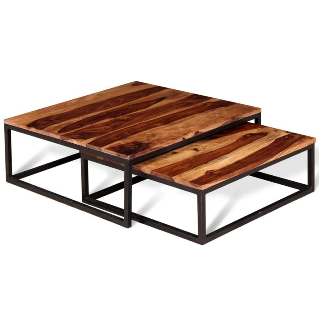 Small Nesting Coffee Table Set Solid Sheesham Wood L895404