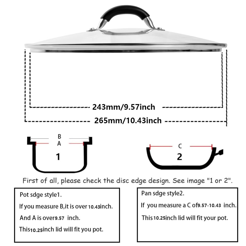 10.25 Inch Tempered Glass Lid with Stainless Steel Handle and Rim I44593