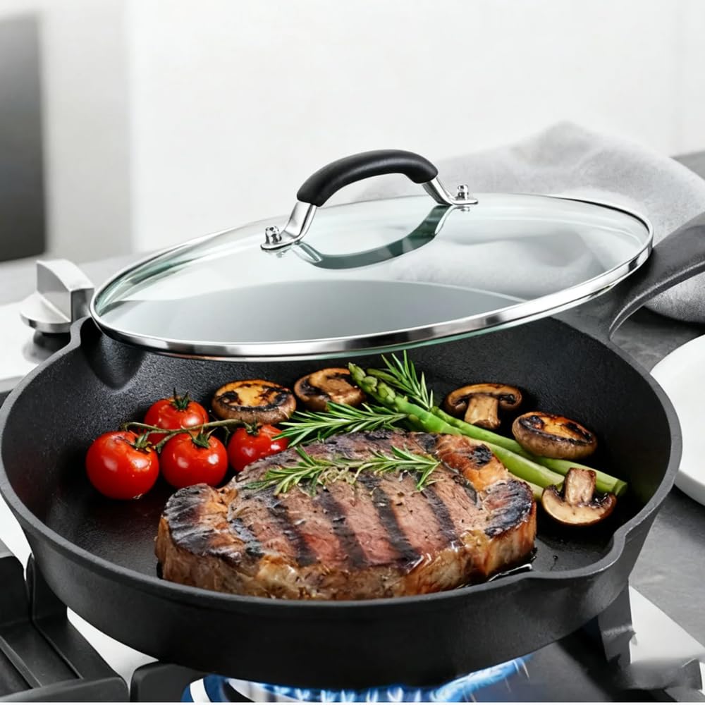10.25 Inch Tempered Glass Lid with Stainless Steel Handle and Rim I44593