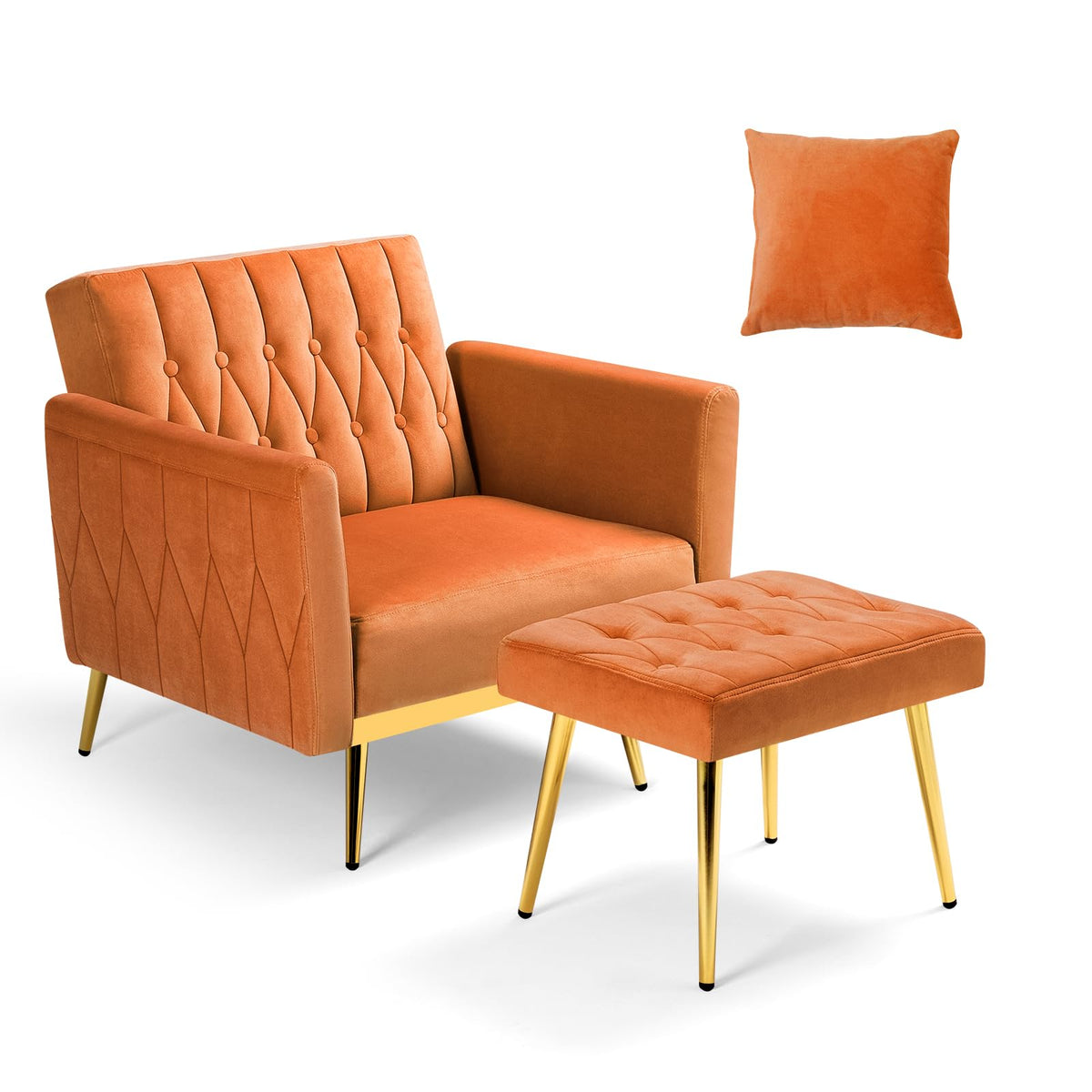 Velvet Accent Chair with Ottoman & Adjustable Backrest X9399