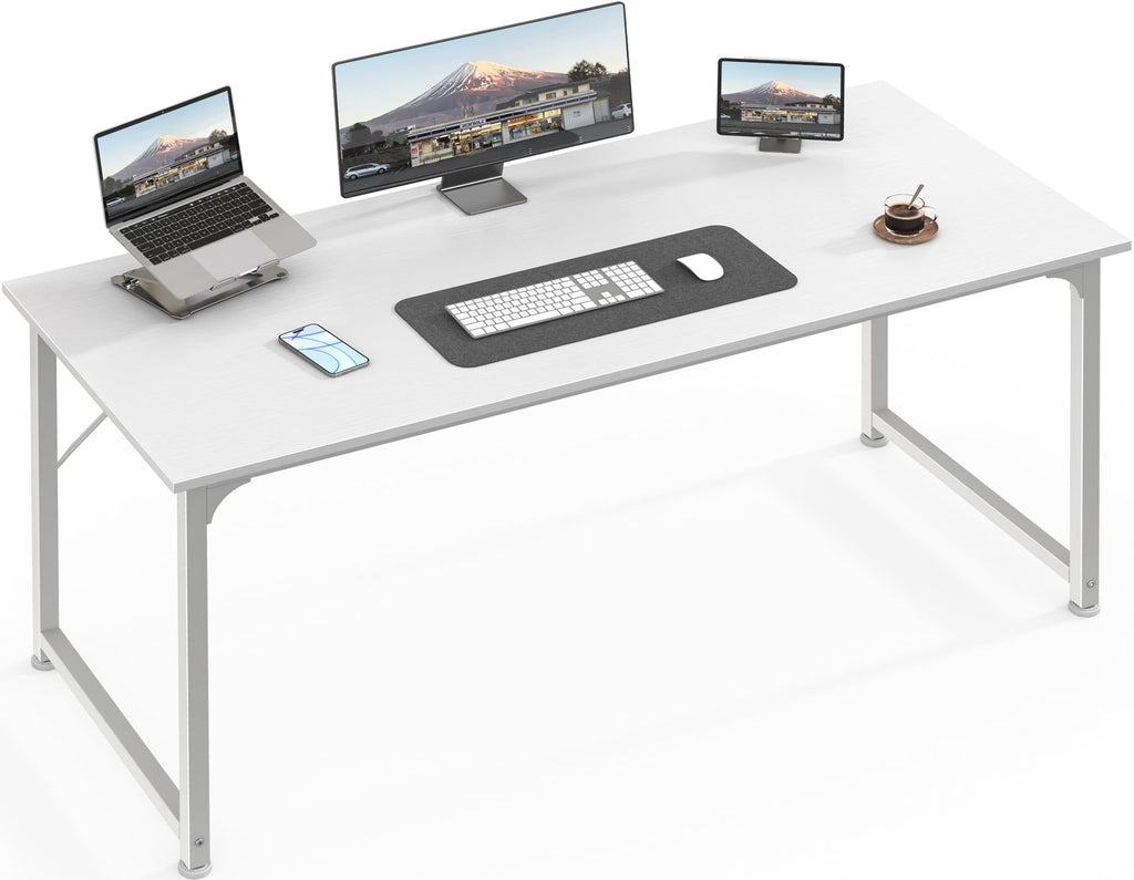 55 Inch White Computer Desk with Metal Frame F695016