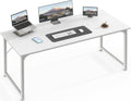 55 Inch White Computer Desk with Metal Frame F695016