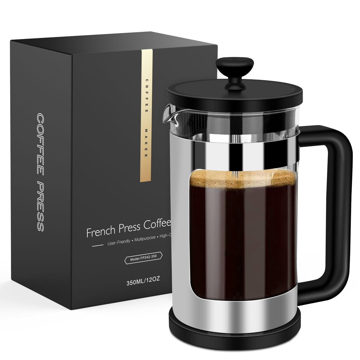 French Press Coffee Maker 12 Oz Borosilicate Glass J502