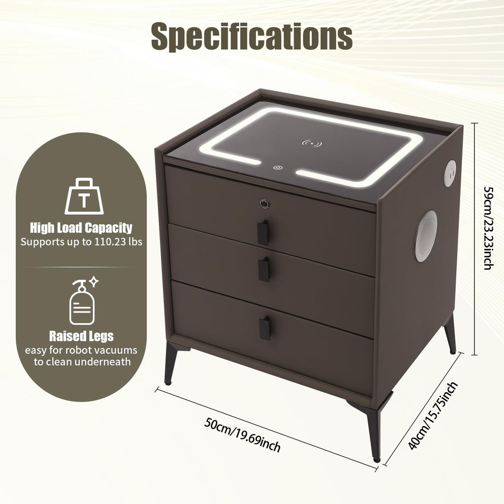 Dark Grey 3-Drawer Nightstand with Charging Station B766370