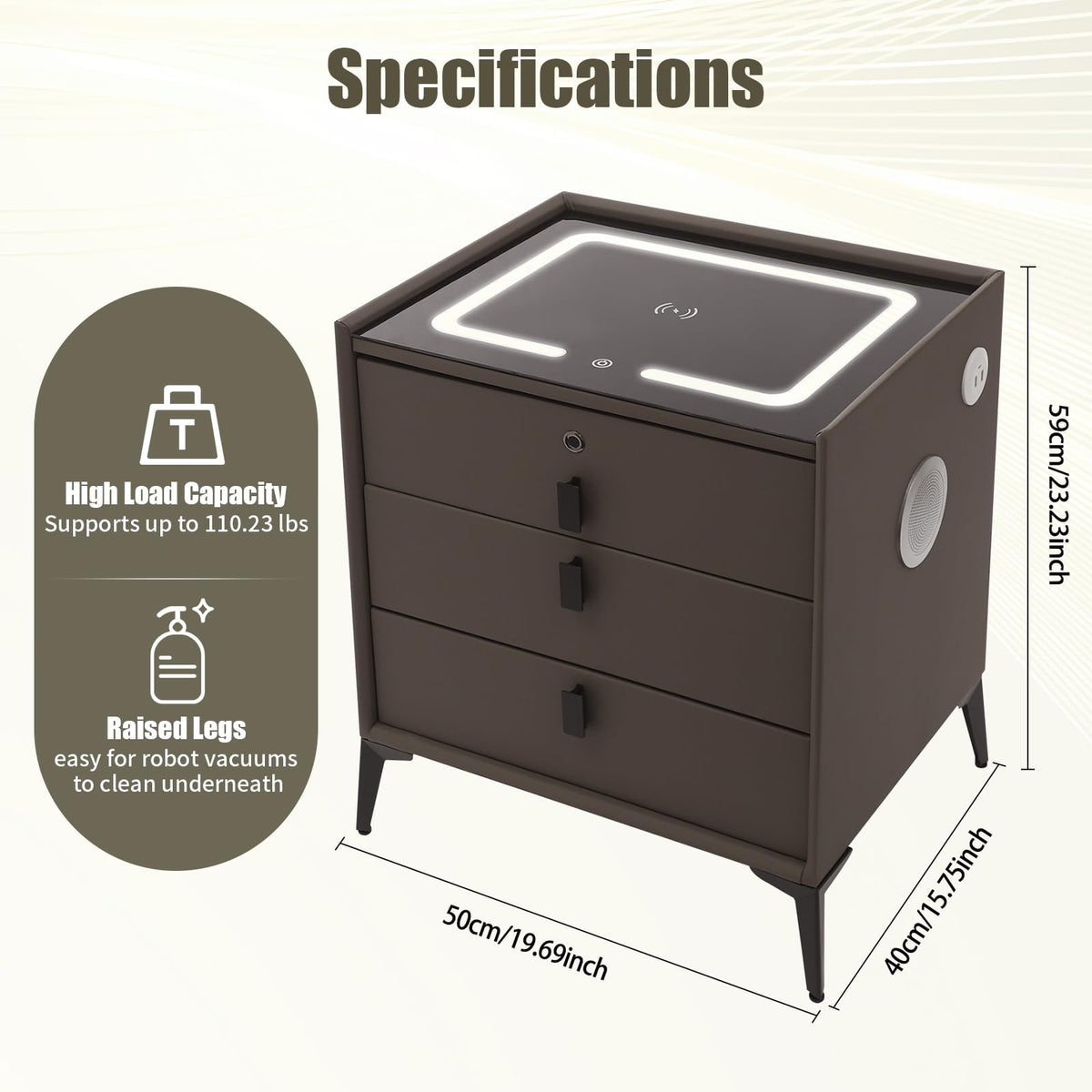 Dark Grey 3-Drawer Nightstand with Charging Station B766370