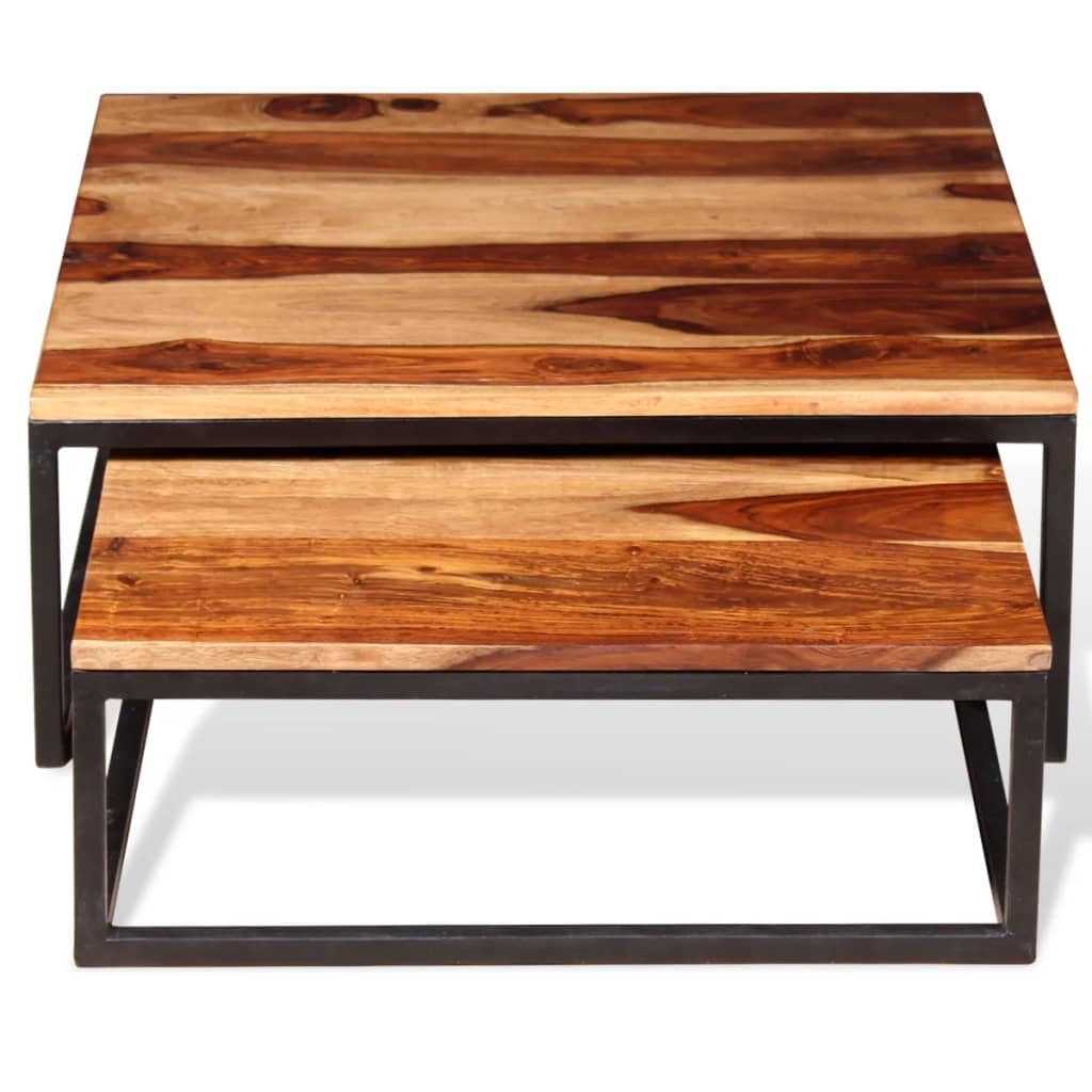 Small Nesting Coffee Table Set Solid Sheesham Wood L895404