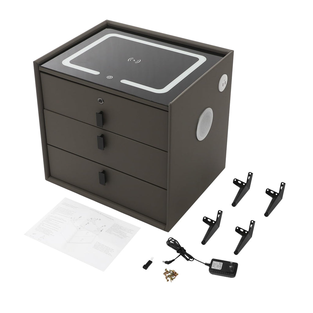 Dark Grey 3-Drawer Nightstand with Charging Station B766370
