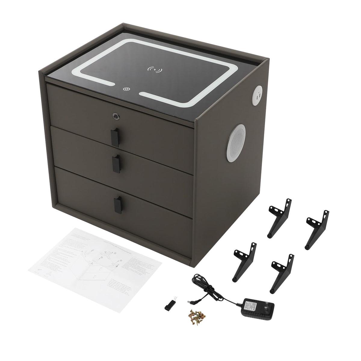 Dark Grey 3-Drawer Nightstand with Charging Station B766370
