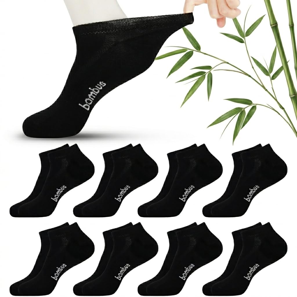8 Pairs Bamboo Viscose Diabetic Ankle Socks Black Size 6-9 T851052