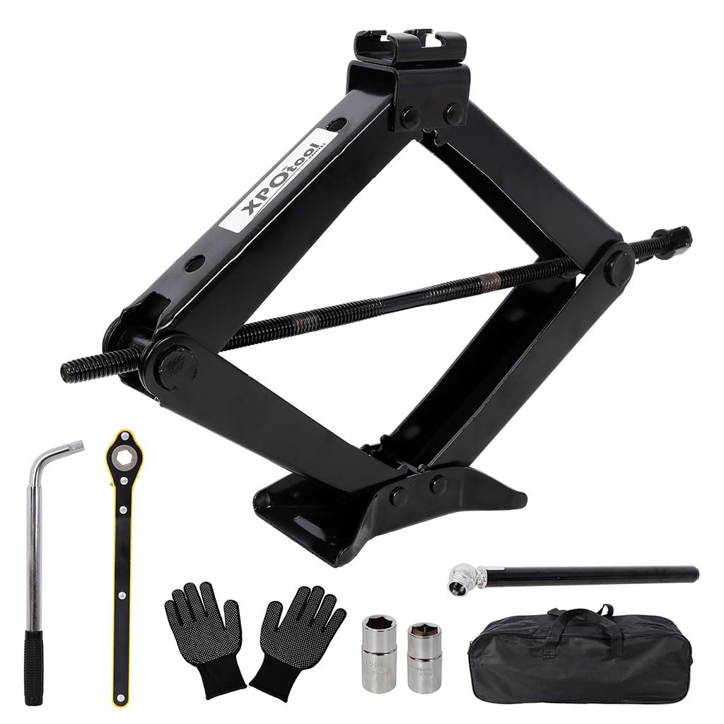 3 Ton Scissor Car Jack, 6614 LBS Heavy Duty Tire Changing Kit with Lug Wrench, Ratchet Wrench, Sockets, Work Gloves, Tire Pressure Gauge and Storage Bag X322806