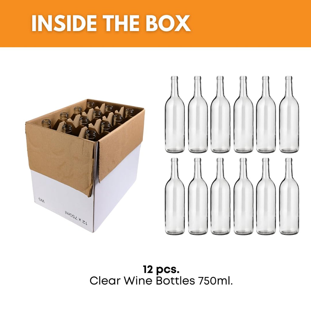 750ml Clear Glass Wine Bottles 12-Bottle Case I233431