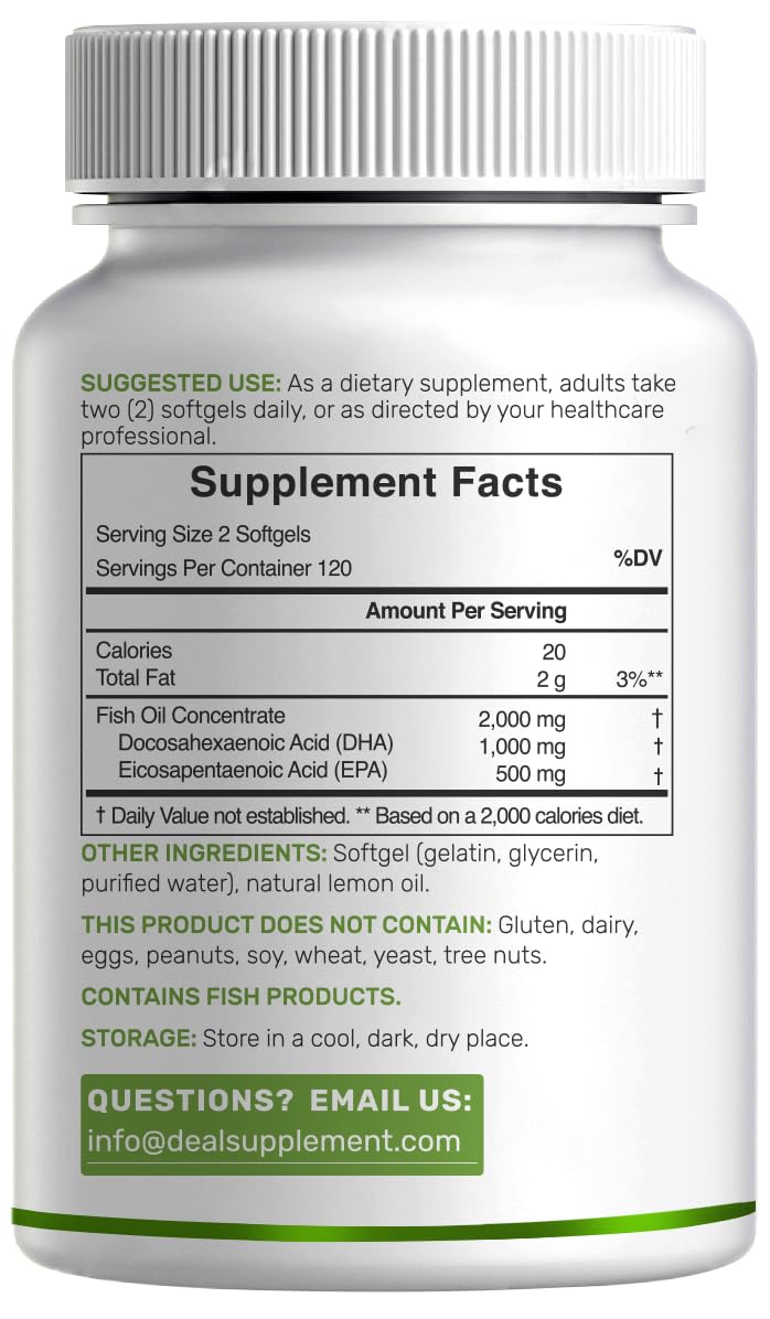 240 Softgels Lemon Flavor DHA 1000mg EPA 500mg Omega-3 Softgels M14543
