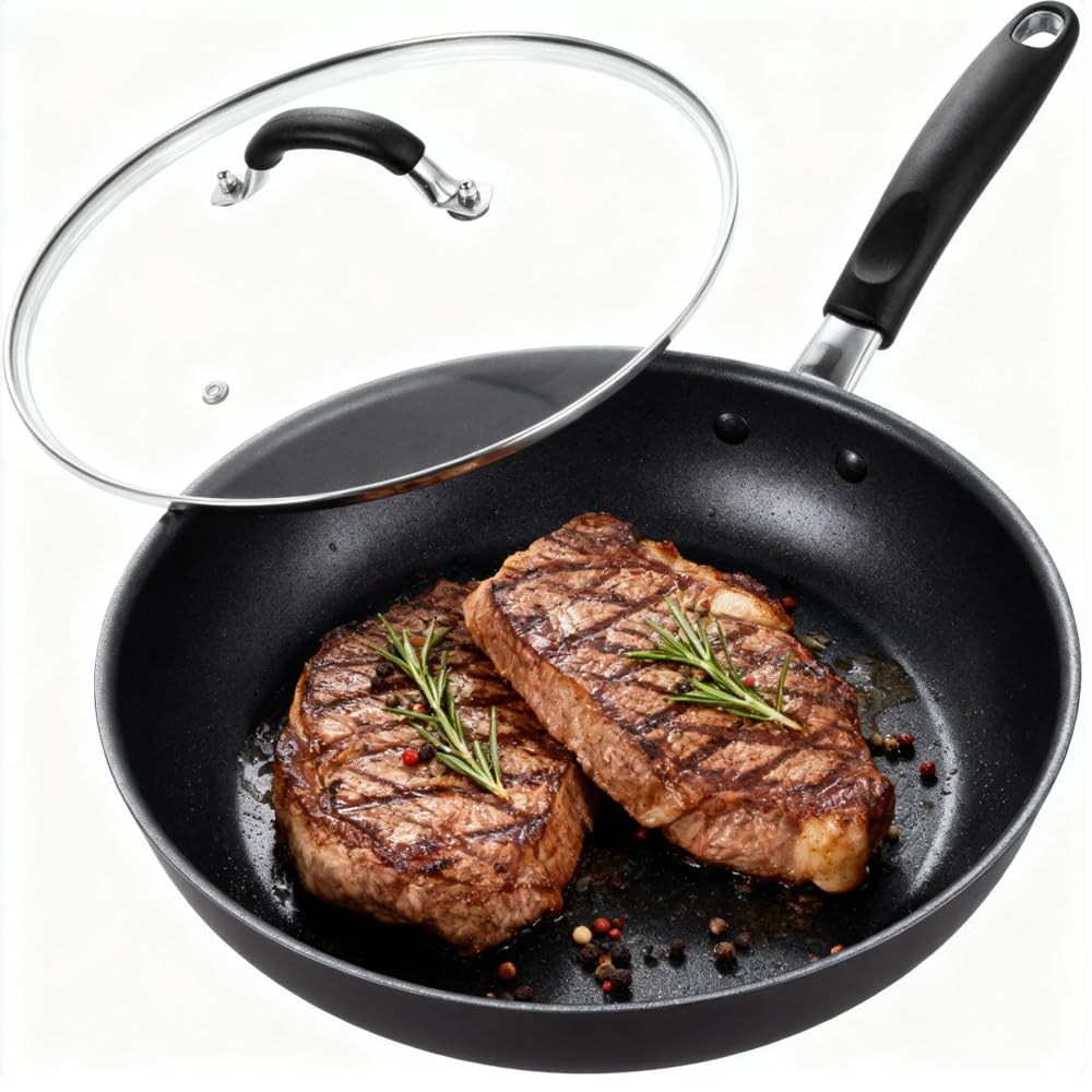 10.25 Inch Tempered Glass Lid with Stainless Steel Handle and Rim I44593