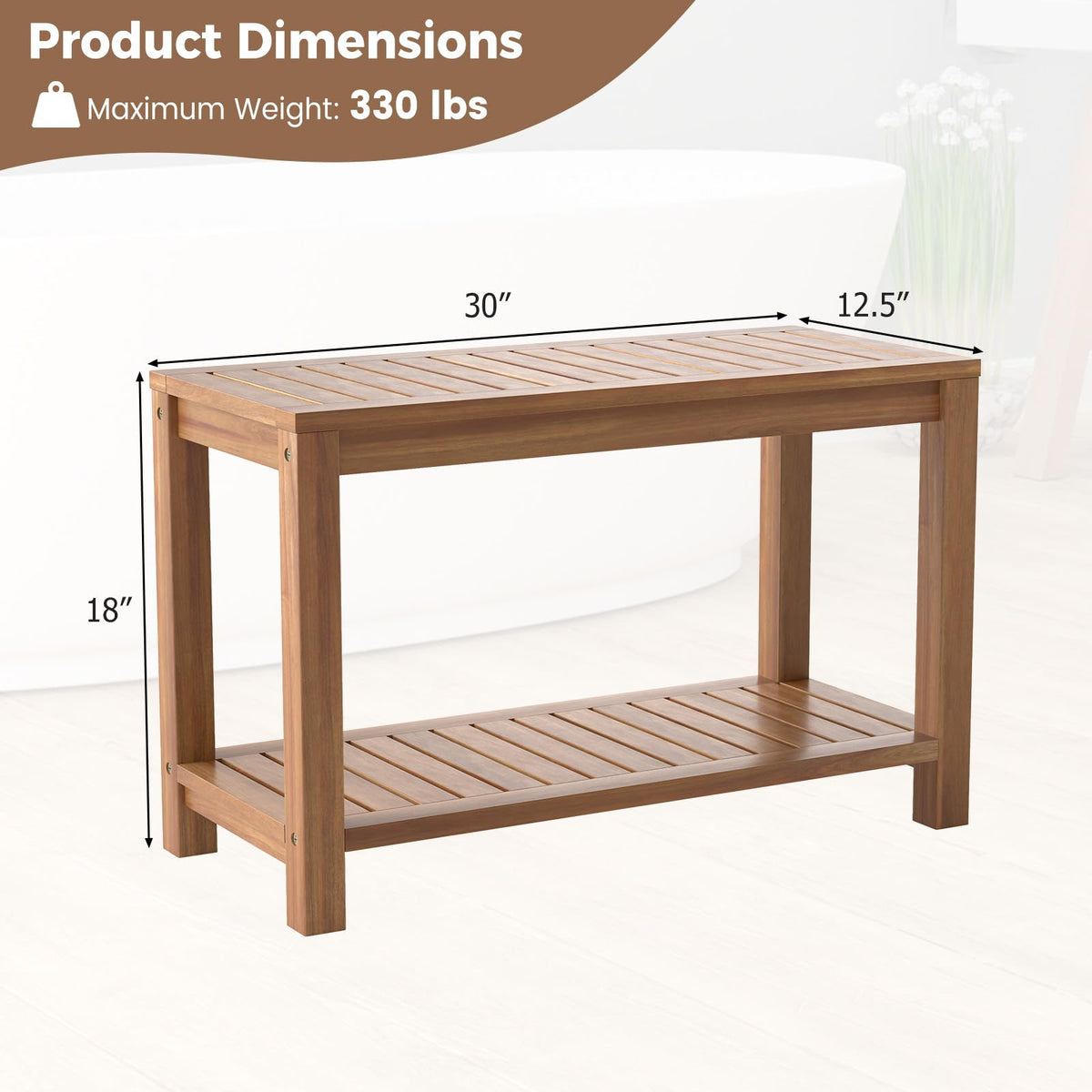 Teak Shower Bench with Shelf W472050