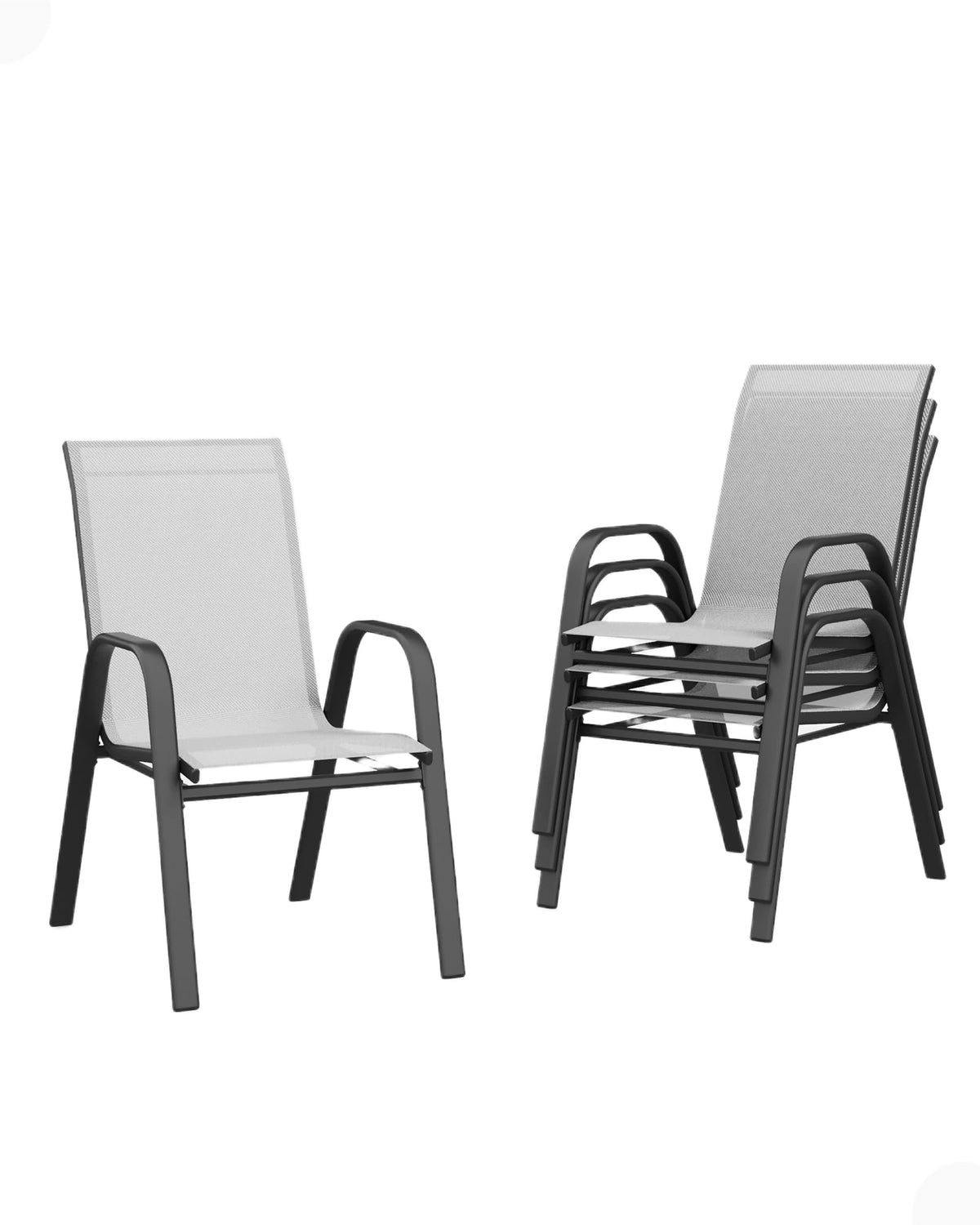 Stackable Outdoor Dining Chairs Set of 4 Textilene Fabric Metal Frame Grey W155