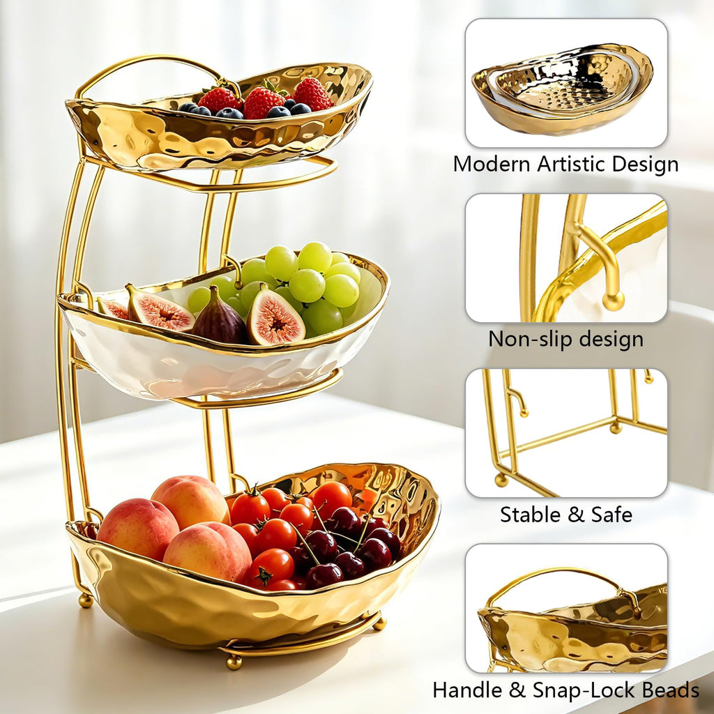 3 Tier Ceramic Fruit Bowl with Metal Stand K5783