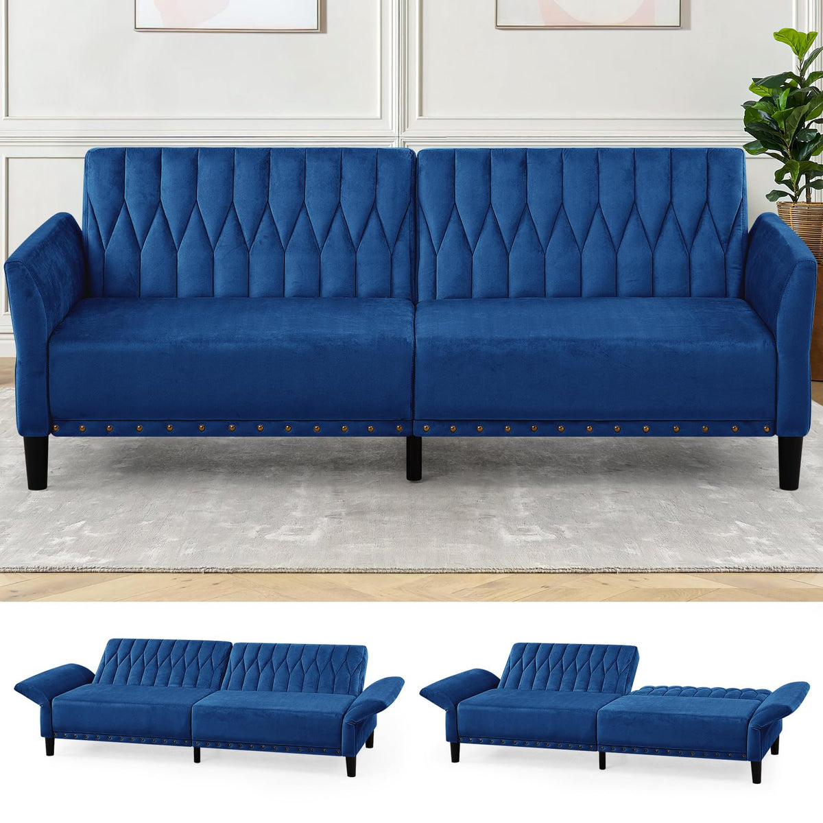 Blue Velvet Sofa Bed Z601