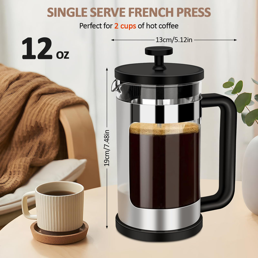 French Press Coffee Maker 12 Oz Borosilicate Glass J502
