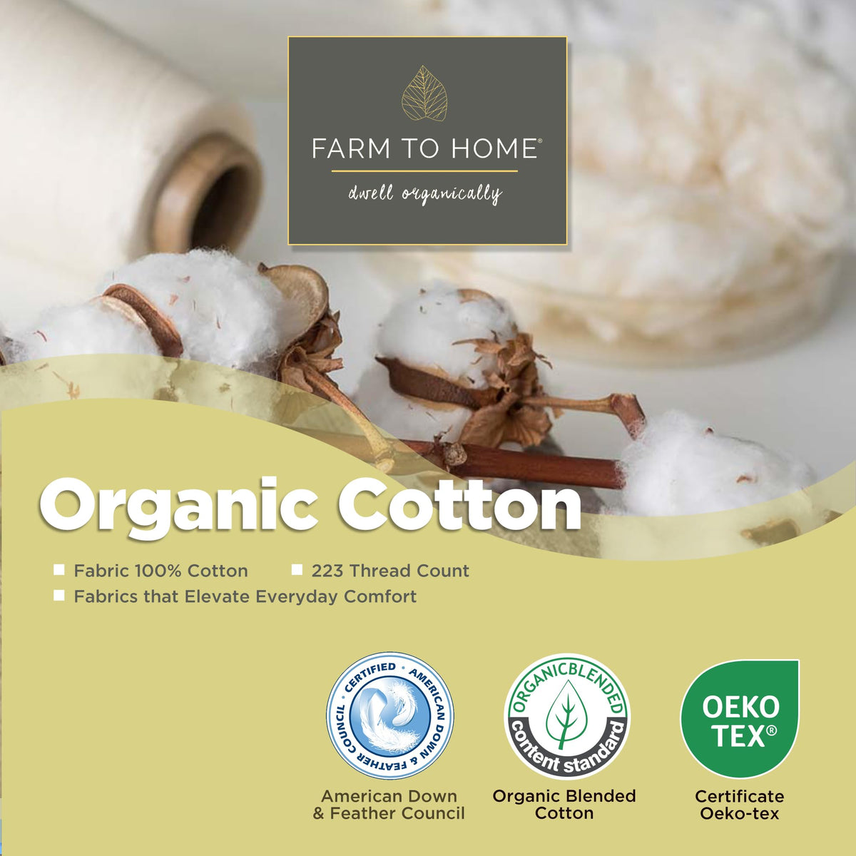 Feather and Down Pillows, 100% Organic Cotton Cover F5549