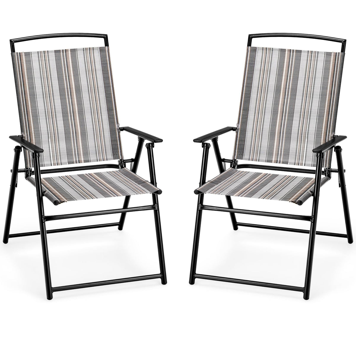Patio Chairs Set of 2 Folding Armrests Metal Frame B10616