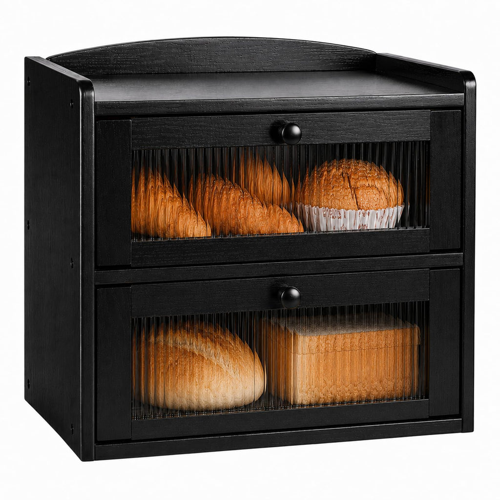 Wooden 2-Tier Bread Box with Window H88778