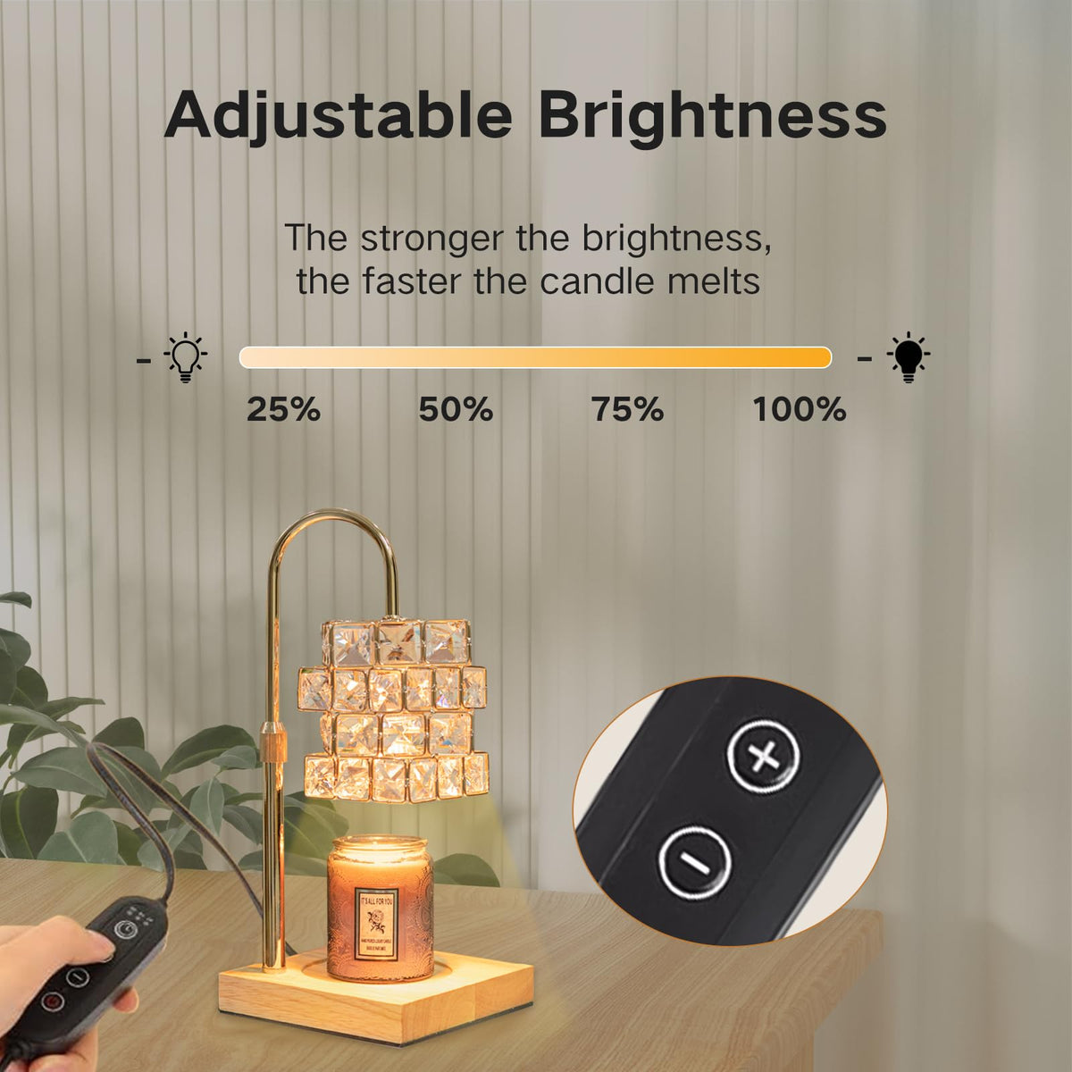 Candle Warmer Lamp with 2 Bulbs, Adjustable Dimmable Amber Glass Y719