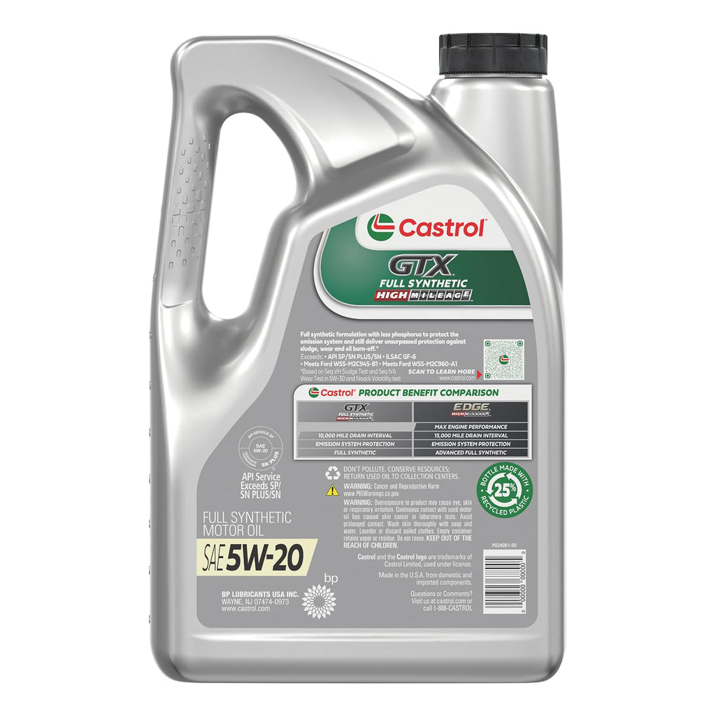 Full Synthetic High Mileage 5W-20 Motor Oil, 5 Quart W509950