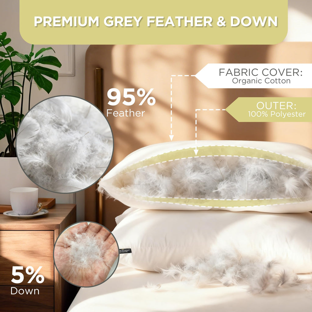Feather and Down Pillows, 100% Organic Cotton Cover F5549