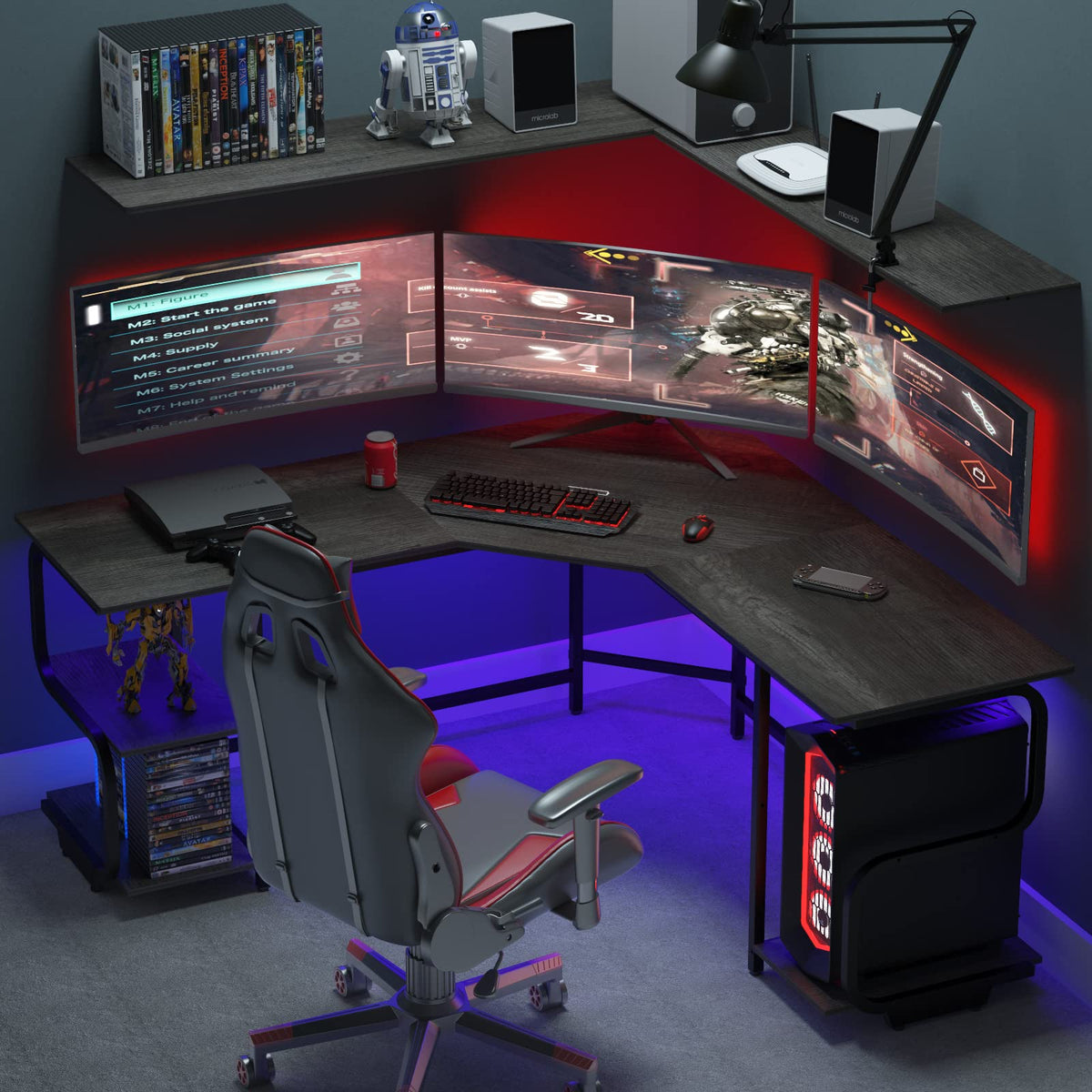 L Shaped Desk with Shelves G229