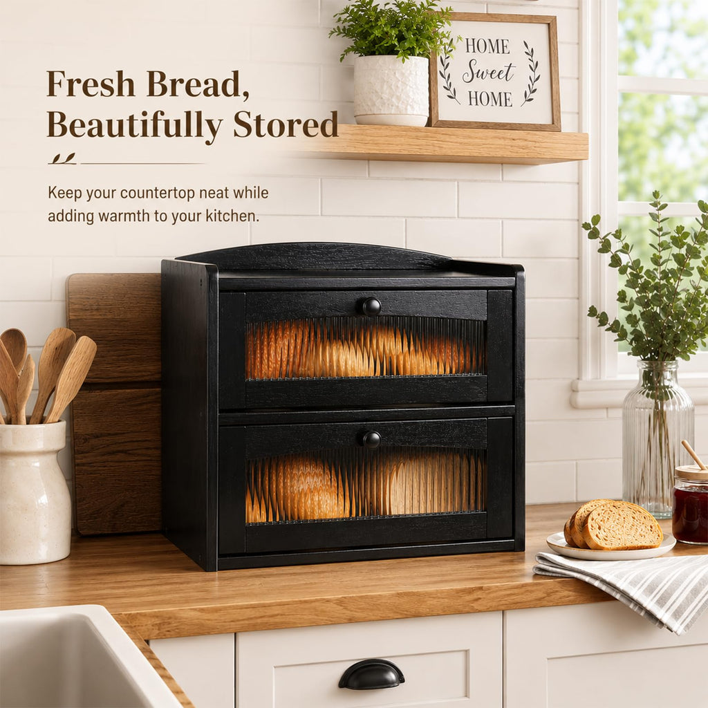 Wooden 2-Tier Bread Box with Window H88778