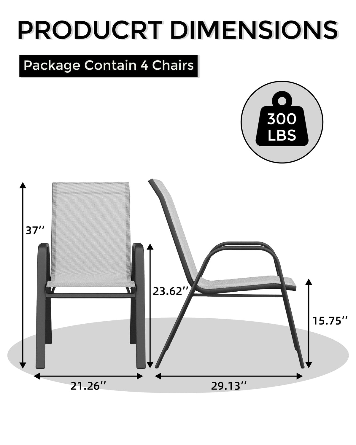 Stackable Outdoor Dining Chairs Set of 4 Textilene Fabric Metal Frame Grey W155