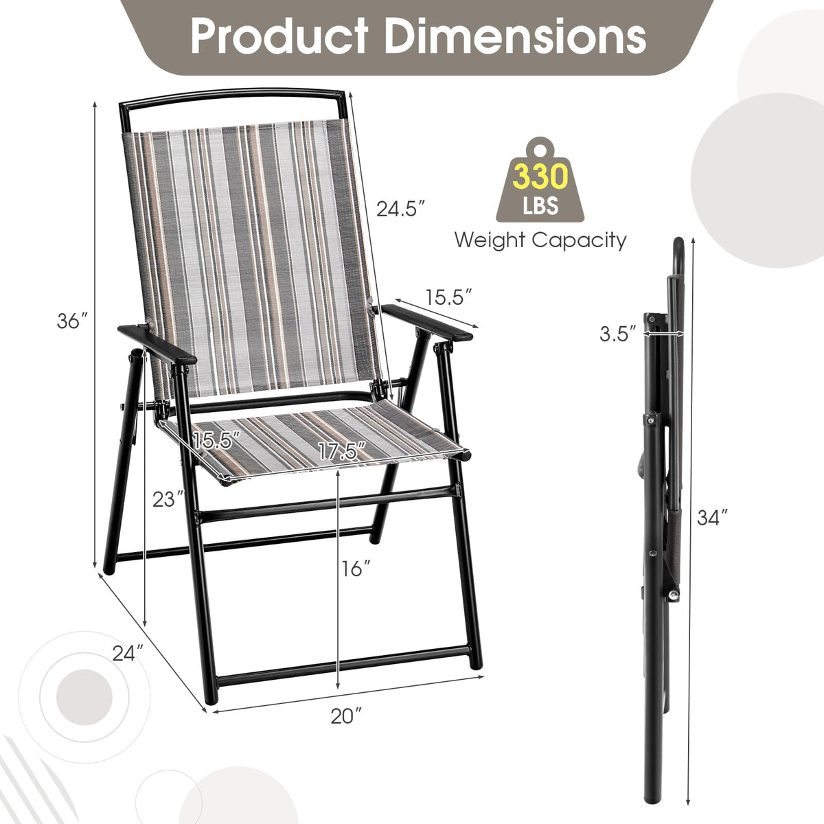 Patio Chairs Set of 2 Folding Armrests Metal Frame B10616