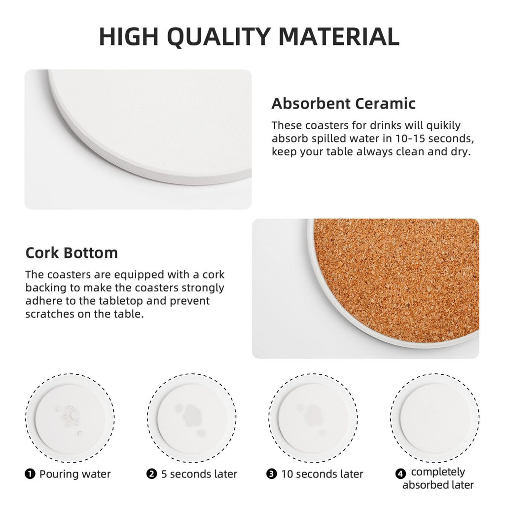 Ceramic Coaster Set Non-Slip Cork Base L853