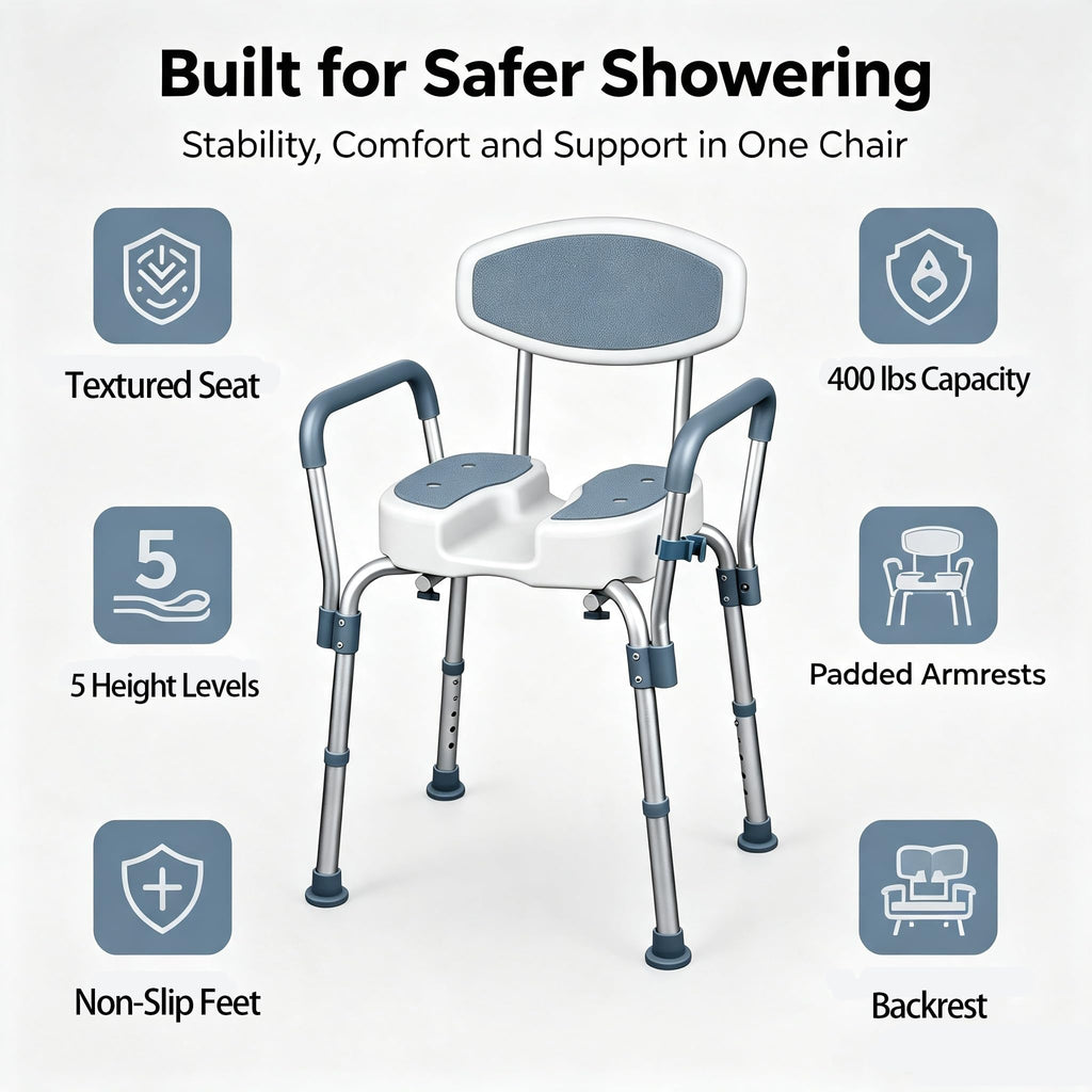 Height Adjustable Shower Chair with Padded Armrests F7160