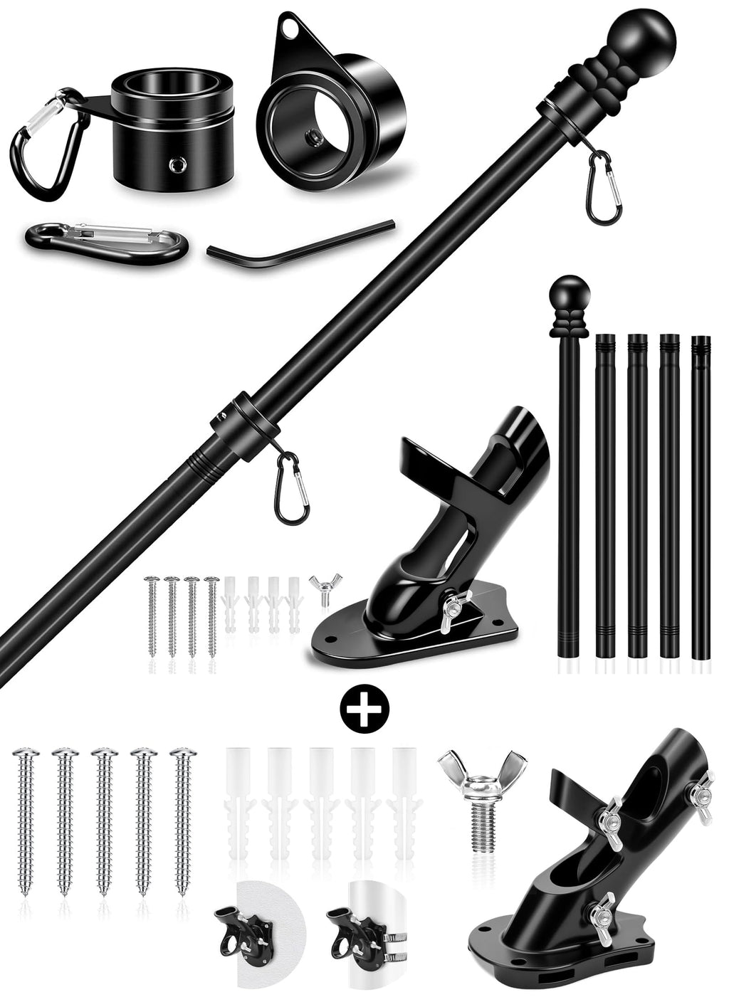 6 FT Black Metal Flagpole Kit and 1" Flag Pole Holder R631