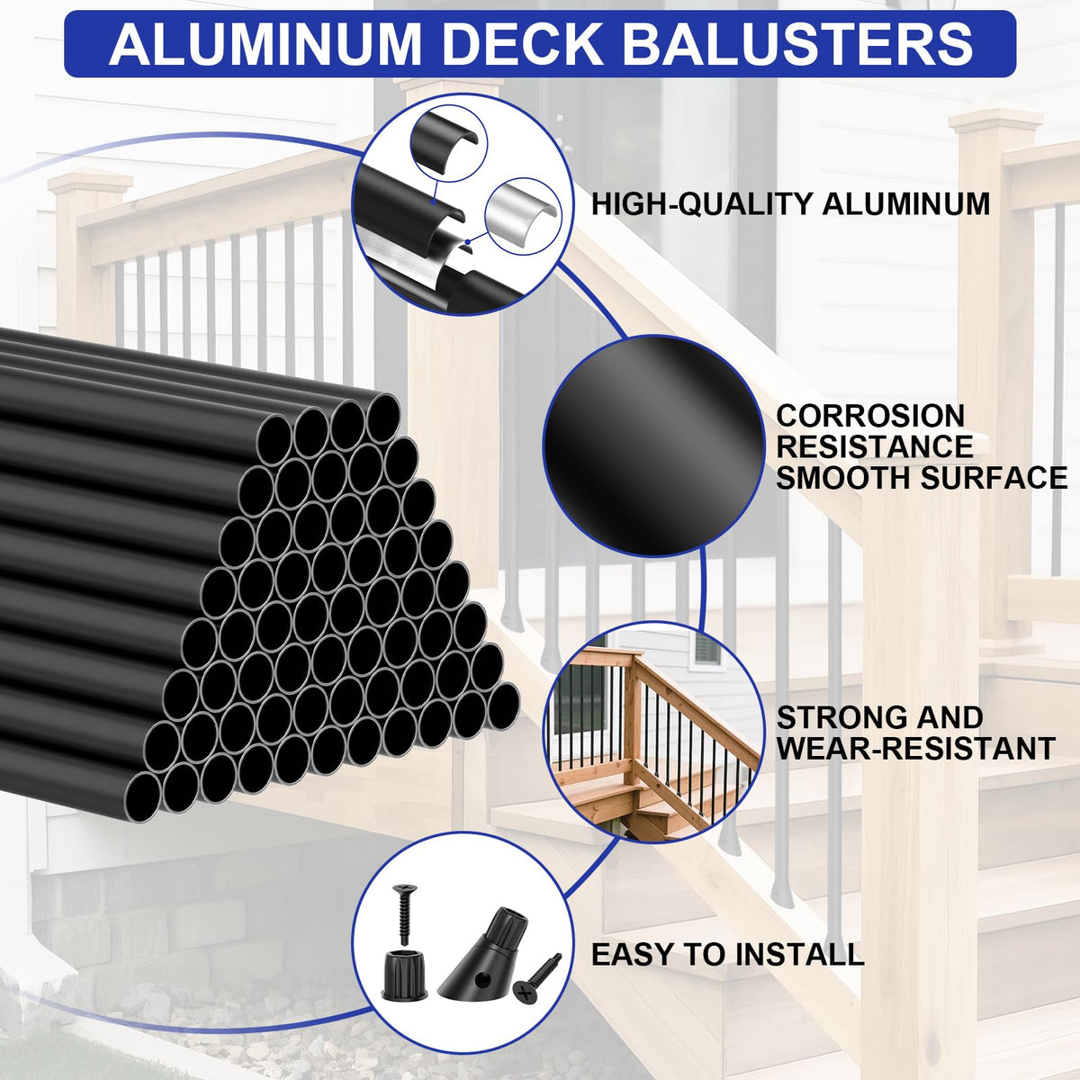 26" Black Aluminum Deck Balusters 120 Pack A309416