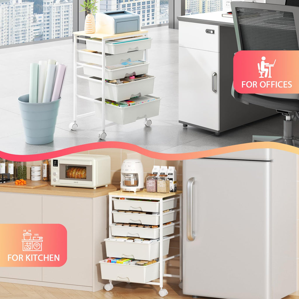 White Rolling Cart with 5 Drawers E351300