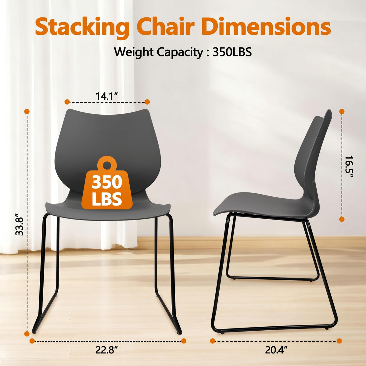 Grey Stacking Plastic Office Chairs Set of 12 R774570