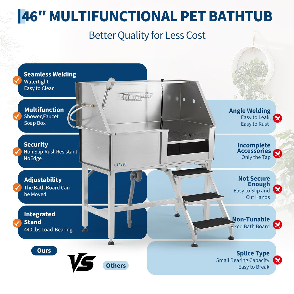 46 Inch Dog Washing Station with Walk-in Stair B724