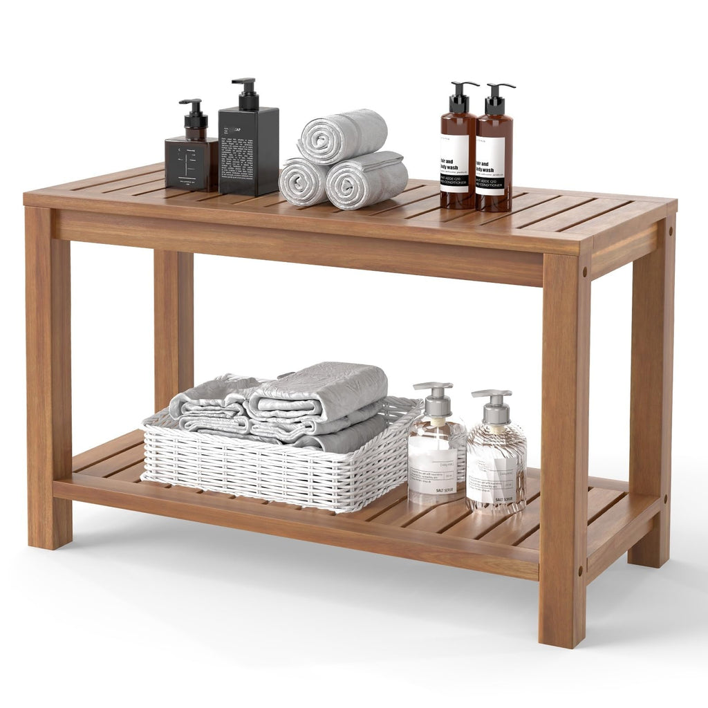 Teak Shower Bench with Shelf W472050