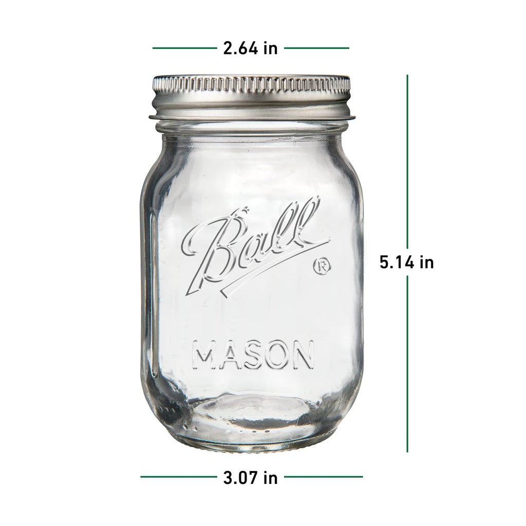 Regular Mouth Pint Glass Mason Jars, 16oz, 8-Count V57561