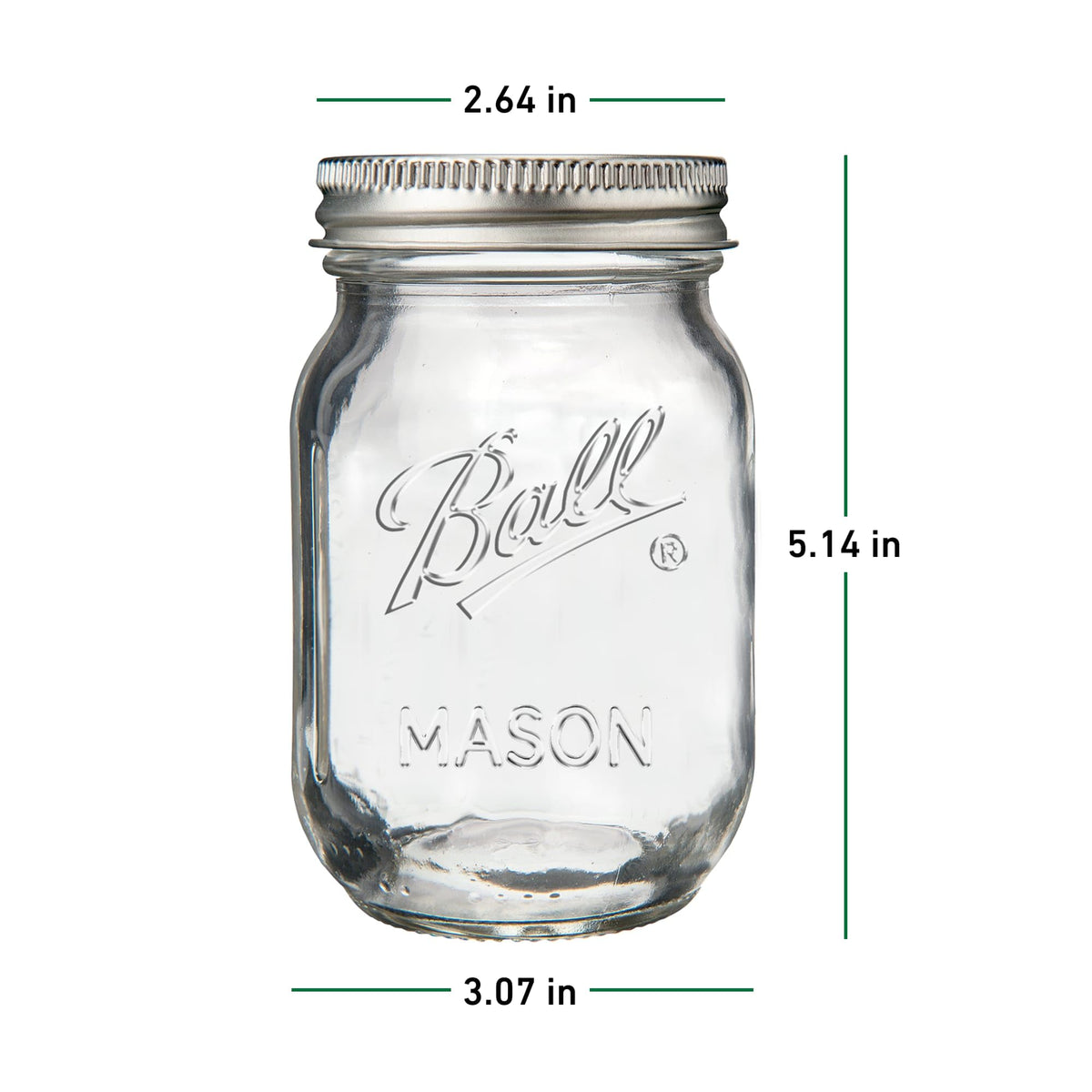 Regular Mouth Pint Glass Mason Jars, 16oz, 8-Count V57561