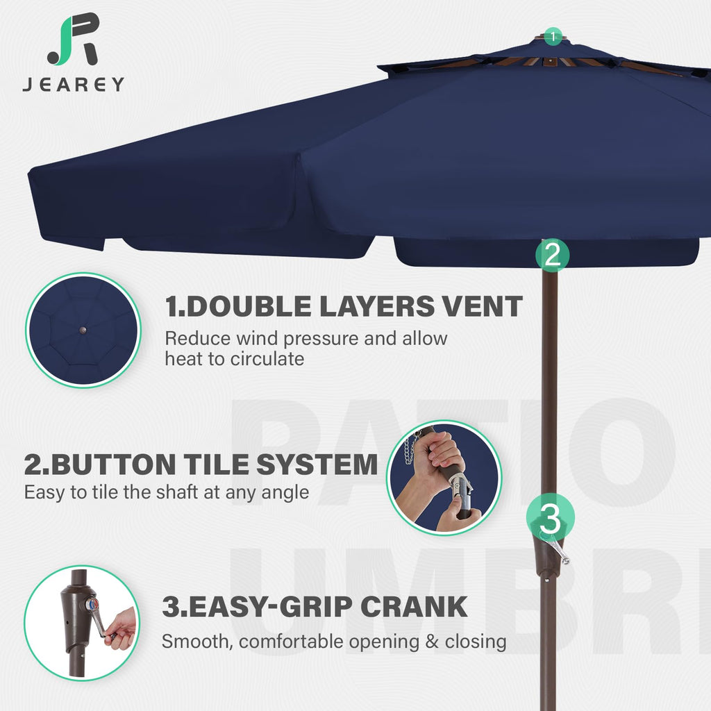 9ft 2-Tier Patio Umbrella, Crank Tilt, Navy Blue T207