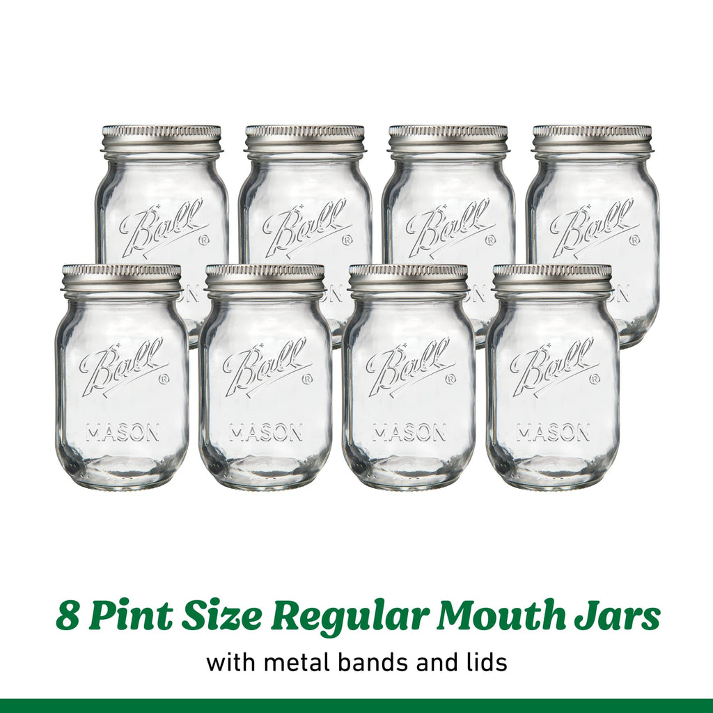 Regular Mouth Pint Glass Mason Jars, 16oz, 8-Count V57561