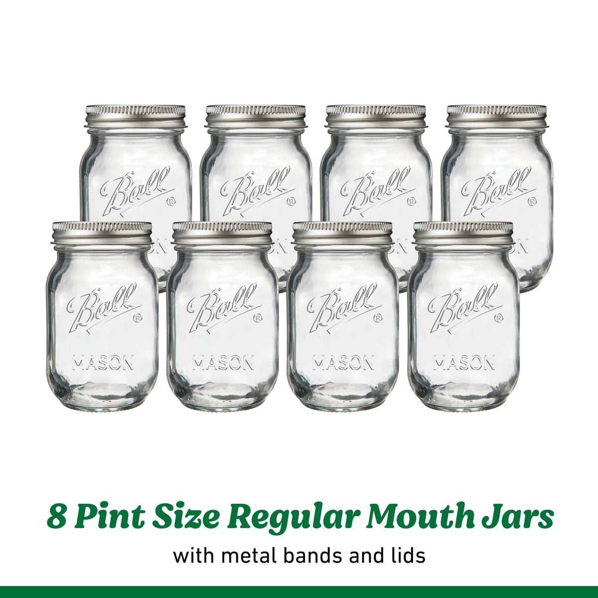 Regular Mouth Pint Glass Mason Jars, 16oz, 8-Count V57561